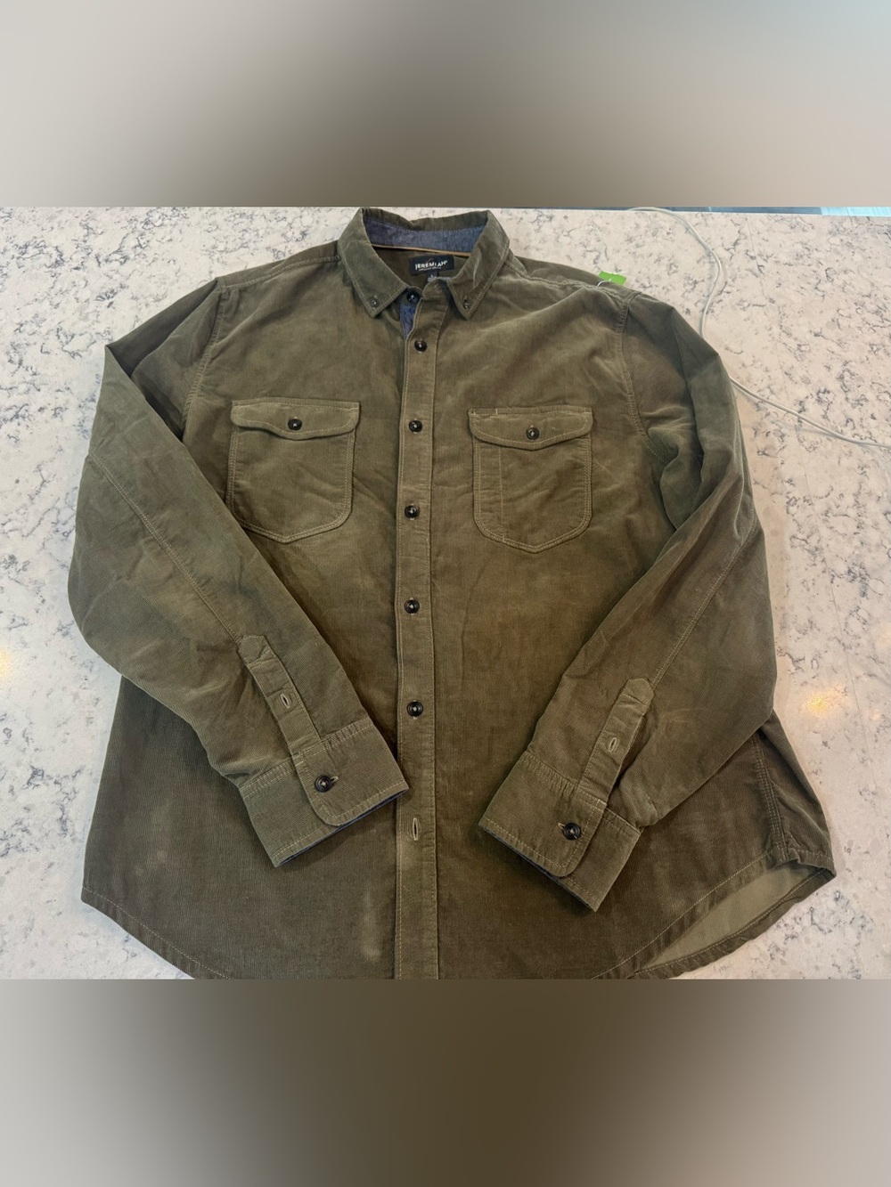Jeremiah American Legacy Men's Large Corduroy Shirt in Olive Green